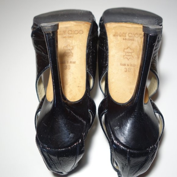 Jimmy Choo Black Stiletto Heels With Pointy Toe & Leather Ankle Strap, Sz 38 - Picture 11 of 12